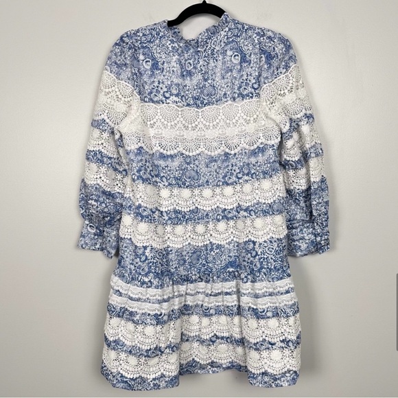 🤍HYACINTH HOUSE Lace Trim Blue Etched
Floral Emmie Mini Dress🩵 - Picture 4 of 11